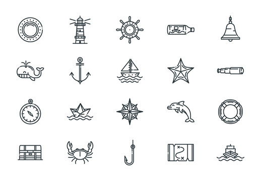 Black Nautical Marine Ocean Icons Set