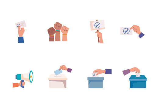 Blue Democracy Voting Protest Election Rights Illustrations Set
