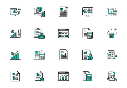 Green And Blue Accounting Software Business Icons Set