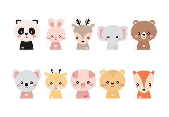 Colorful Cute Animals Cartoon Baby Wildlife Illustrations Set