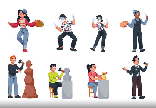 Colorful Artist Character Illustration Set