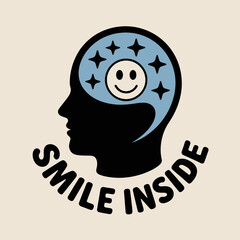 Positive mindset silhouette happy face inside head silhouette with stars and inspiring 