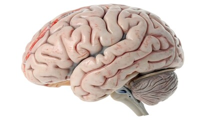 High-resolution 3D medical illustration of the human brain, realistic anatomical accuracy, isolated on white background for medical, educational, and healthcare use