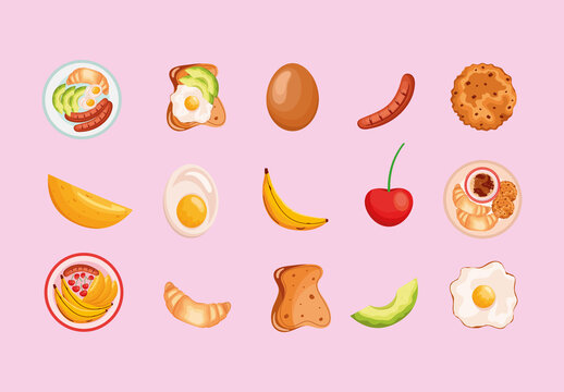 Colorful Breakfast Food Illustration Set
