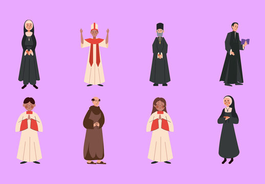 Colorful Catholic Religious Characters Illustration Set