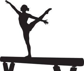  Black silhouette of gymnast on balance beam, white background, minimal style