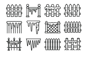 Obraz premium Snowy heavy short vector icy icon frozen rustic icons fence icicles