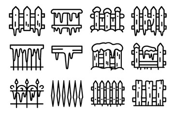Obraz premium Metal frozen vector snowy posts icon heavy row railing fence icons