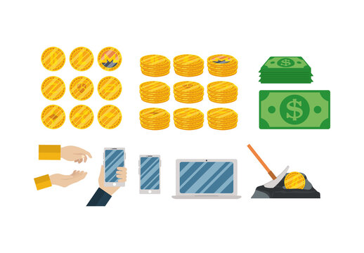 Colorful Cryptocurrency Coins Wallet Digital Money Illustration Set