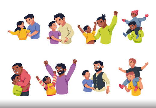 Colorful Father and Sons Illustration Set