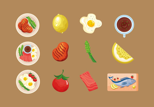 Colorful Food Dish Fresh Illustration Set