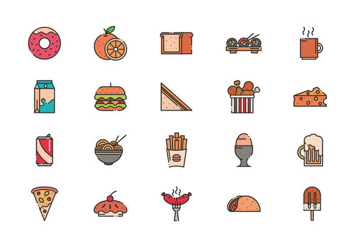 Colorful Fast Food Illustration Icons Set