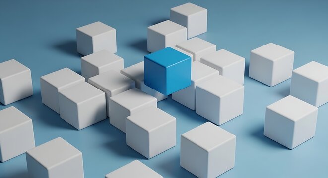 Blue Cube Among White Cubes Abstract Composition.