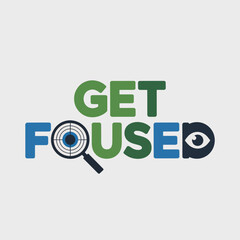 Get focussed modern sans-serif font with magnifying glass and eye symbol inspiring focus and attention for business and personal growth vector