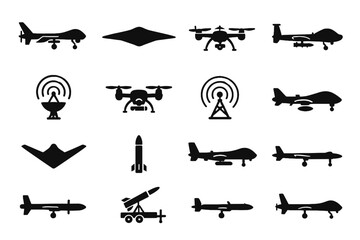 Drone drones combat military vector antenna target detection icon attack armed reconnaissance