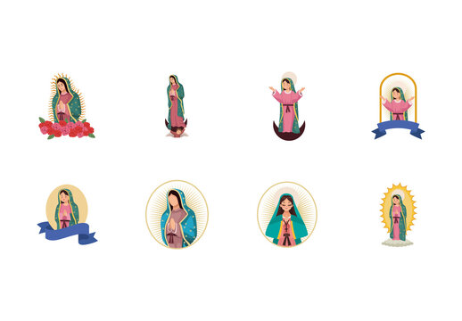 Colorful Guadalupe Virgin Devotion Illustration Set