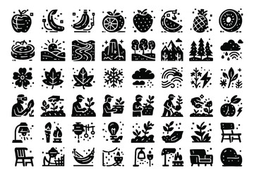 Luminous virtual banana garden orange pineapple plum icons kiwi holographic pear icon