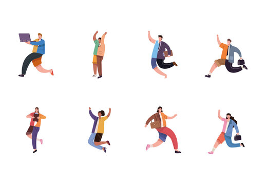 Colorful Hybrid Remote Office Work People Illustrations Set
