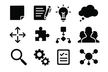 Idea working collection glass icons brainstorming gears paper connecting box icon cloud