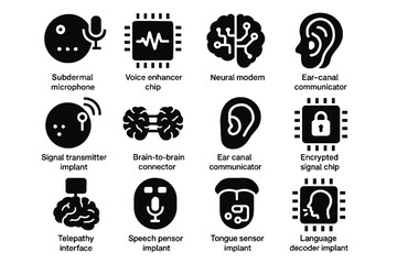 Communication vector icons neural icon antenna sensor language implants communicator implant processor