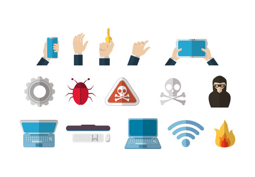 Colorful Cyber Security Device Protection Illustration Set