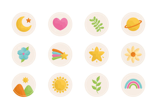 Colorful Instagram Highlights Illustrations Set