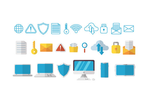 Colorful Internet Security Shield Email Cloud Illustration Set