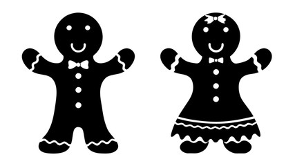 Festive Gingerbread Couple Black Silhouette Illustration for Holiday Decor and Creative Designs
