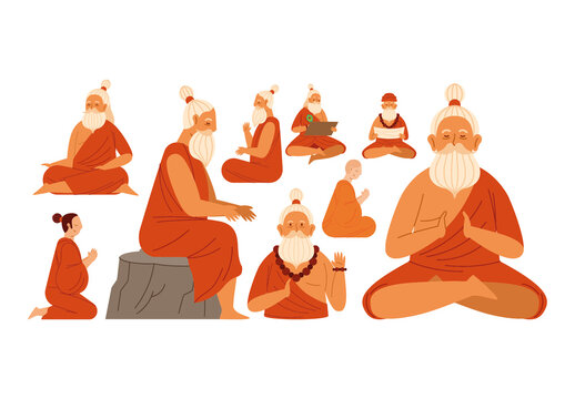 Colorful Maharishi Sage Hindu Illustration Set