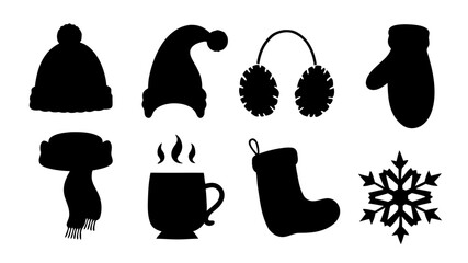 Collection of Black Silhouettes Featuring Winter and Holiday Season Essentials