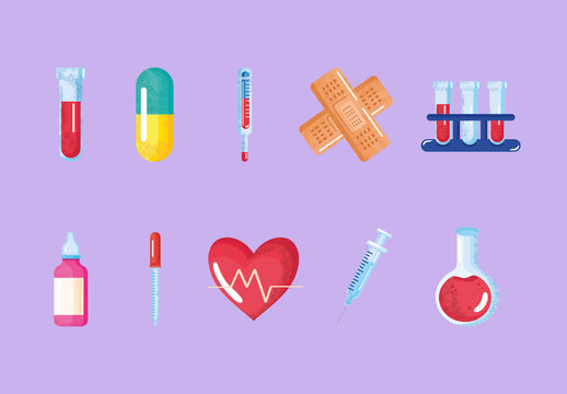 Colorful Medicine Health Laboratory Illustration Set