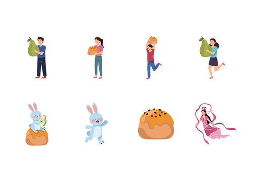 Colorful Mid Autum Festival Illustration Set