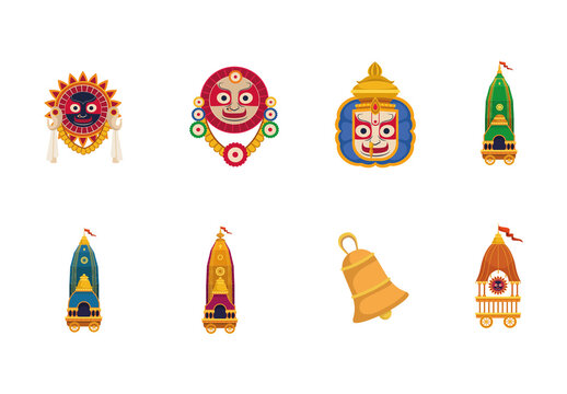 Colorful Mid Rath Yatra Festival Illustration Set