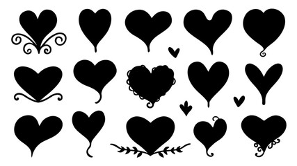 Diverse Heart Silhouette Collection Various Styles, Shapes, and Designs for Love, Romance, and Valentine's Day