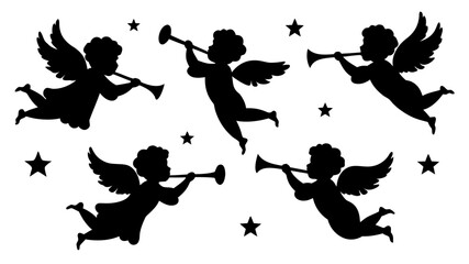 Angelic Chorus A Silhouette of Heavenly Messengers Amidst Twinkling Stars for Celebratory Greetings