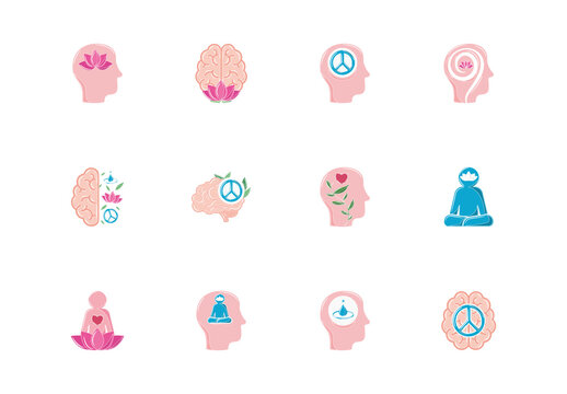 Colorful Peaceful Mind Wellness Illustration Set