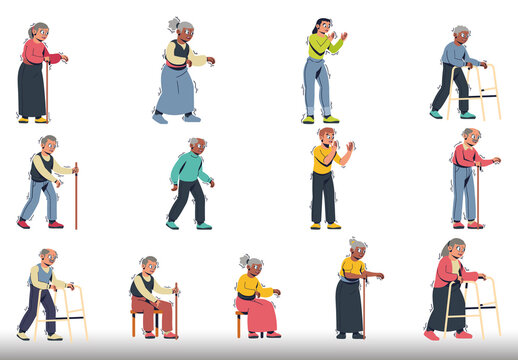 Colorful Parkinson Elderly Disease Illustration Set