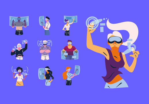 Colorful Persons Virtual Reality Illustration Set