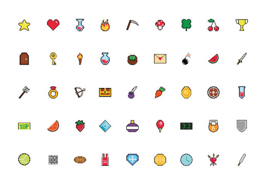 Colorful Pixel Video Games Icons Set