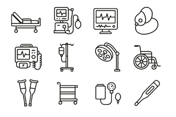 Pressure vector equipment bed stand ecg hospital oxygen icon medical crutches icons
