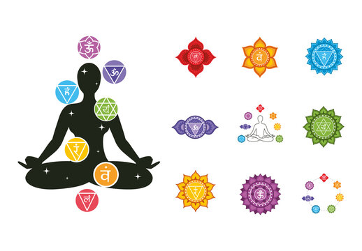 Colorful Reiki Chakra Symbols Illustrations Set