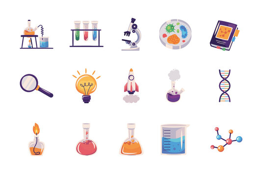 Colorful Science Laboratory Chemistry Education Illustrations Set