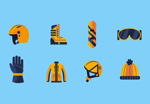 Yellow Snowboard Equipment Sports Illustration Set