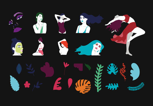 Colorful Spa Beauty Wellness IIllustrations Set