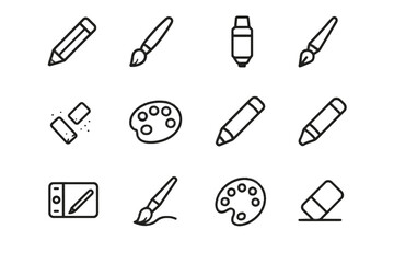Obraz premium Tools icon digital crayon paintbrush watercolor icons pencil pastel art charcoal vector