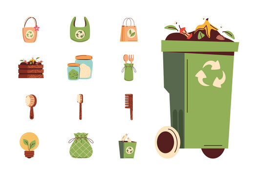Green Eco Recycling Sustainability Illustrations Set