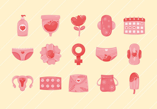 Pink And Red Period Power Feminine Health Illustration Set