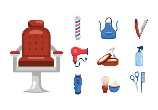 Red And Blue Barbershop Elements Illustration Set
