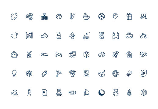 Blue Toys Childhood Line Icons Set
