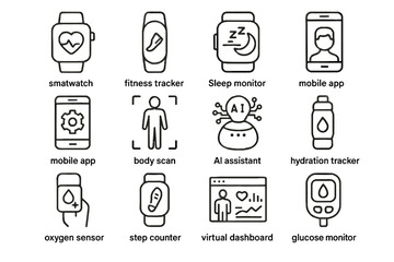 Tracker digital assistant dashboard glucose vector icon health icons scan app oxygen